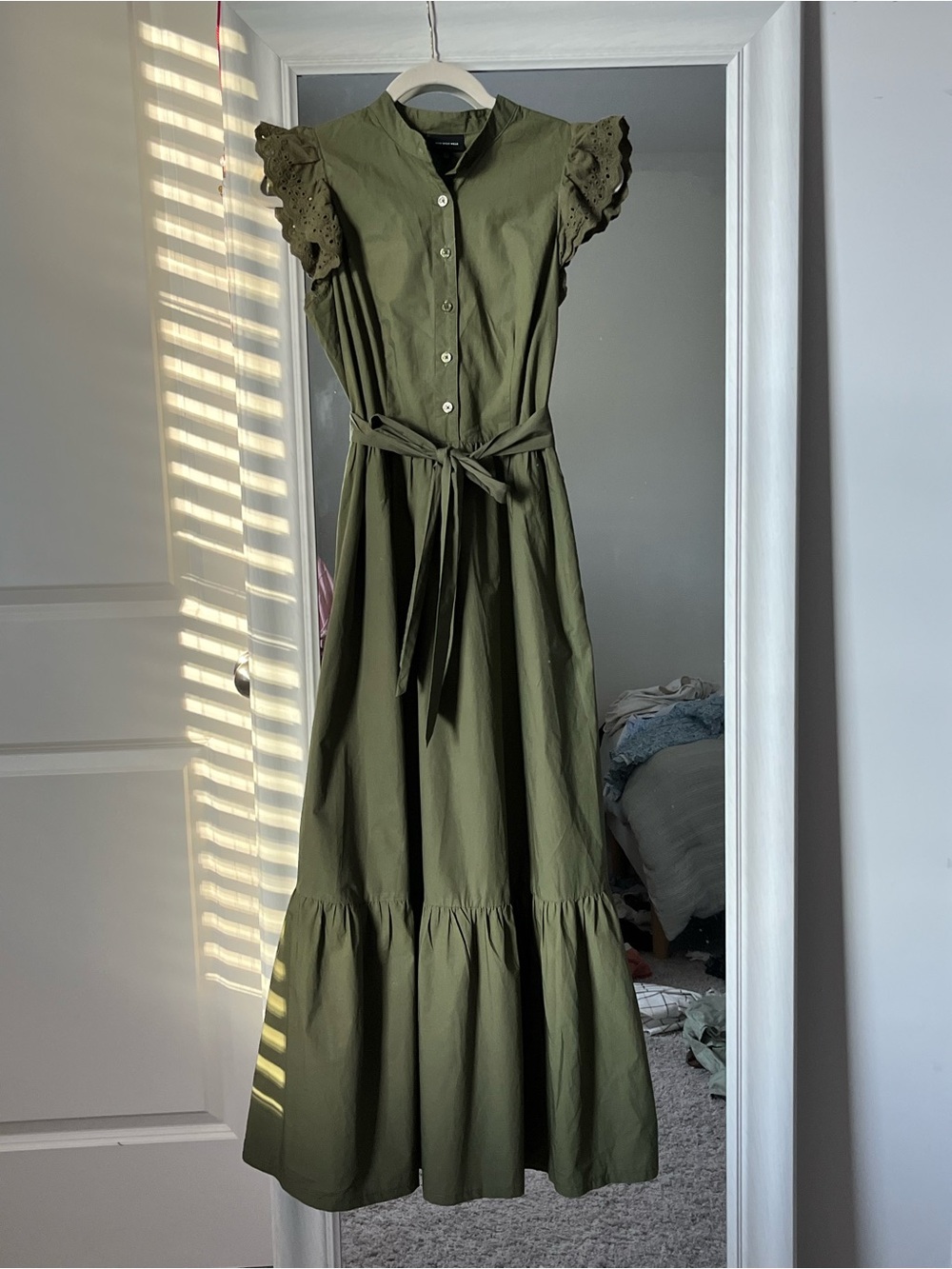 Target Olive Green Button-Front Maxi Dress with Eyelet Cap Sleeves